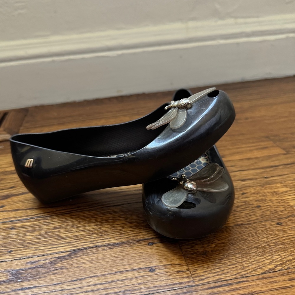 MINI MELISSA ULTRAGIRL BUGS KIDS Black Peep Toe Flats Size 2